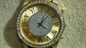 vintage Geneva golden watch clear rhinestones paved silver crushed diamond look - Picture 1 of 3