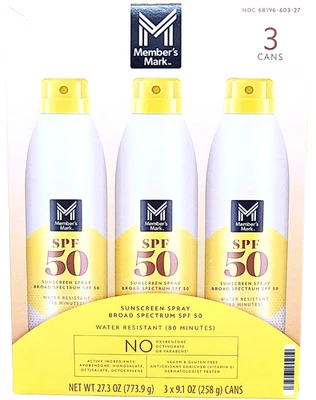 Spray protector solar Member's Mark FPS 50 3 x 9,1 OZ lata Foto 1 de 4
