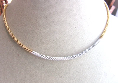 Gold tone/white enameled rounded mesh link chain - 15" long - Image 1 of 4