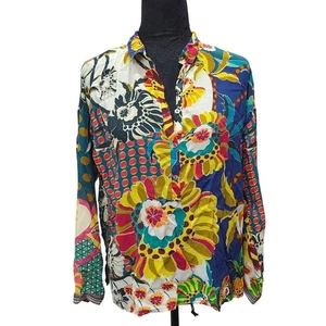 Johnny Was Seidenbluse XS Mehrfarbig Blumen Boho Tunika Oberteil 100% Seide - Bild 1 von 8
