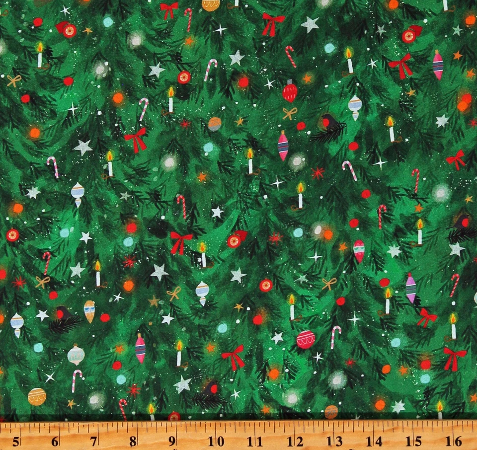 Algodón Árbol de Navidad Ramas Adornos Jingle Pals Tela Estampado POR D404.23 Foto 1 de 1