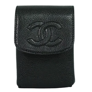 Estuche para cigarrillos de cuero negro Chanel CC - Imagen 1 de 10