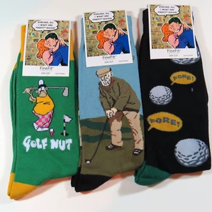 3PK Fine Fit Golf Theme Men's Crew Socks Black Green Blue Cotton Blend one size - Picture 1 of 3