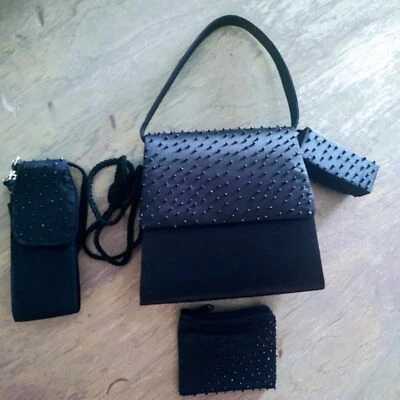 EUC VTG? Y2K SASHA RICH BLACK BEADED EVENING MINI BAG W/ACCESSORIES/CROSSBODY - Image 1 of 4