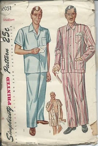 S 2051 sewing pattern 40's manly man PAJAMAS Top Pants Shorts size Medium 38-40 - Picture 1 of 1
