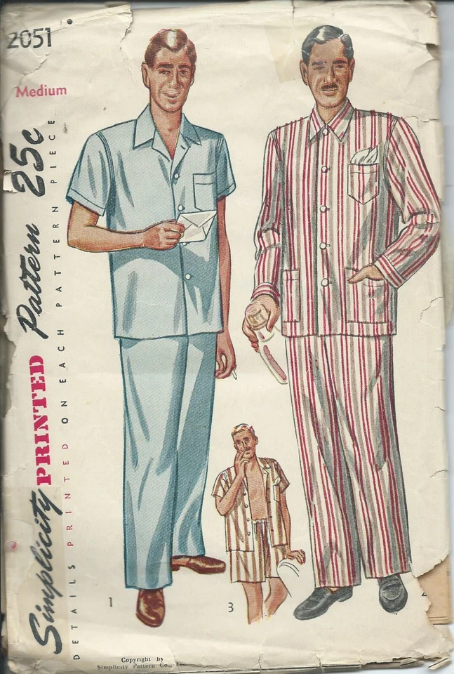 S 2051 sewing pattern 40's manly man PAJAMAS Top Pants Shorts size Medium 38-40 - Image 1 of 1