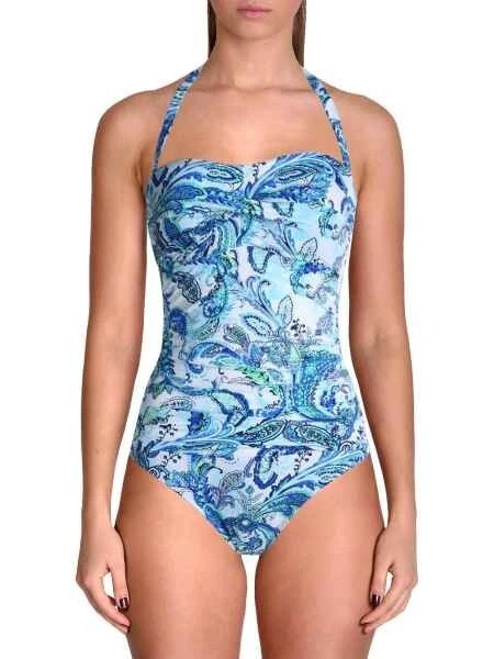 Lauren Ralph Lauren Womens Blue Bandeau Ruched One-piece Swimsuit 6 BHFO 6483