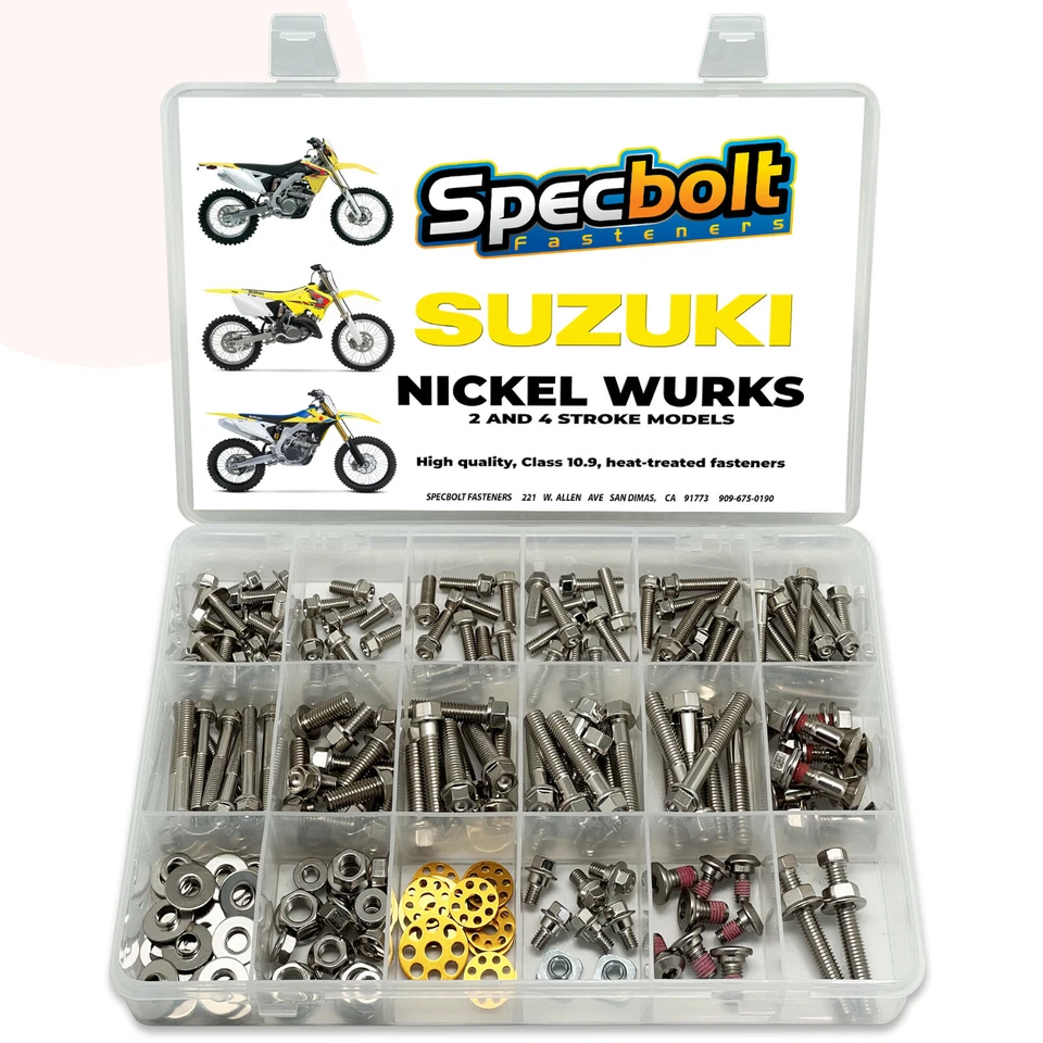 SPECBOLT Suzuki RM 60 65 80 85 100 125 250 Níquel Wurks Kit de Pernos RM125 RM250 Foto 1 de 4
