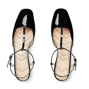 GUCCI GG Marmont Ballerinas Schwarz EU 38 US 8 Lackleder T-Riemen Eckig Neu - Bild 1 von 15