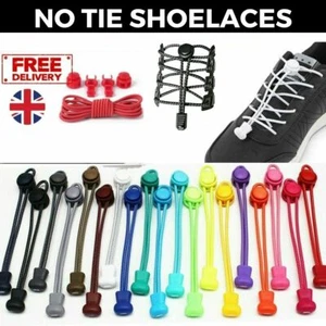 No Tie Shoe Laces Lazy Elastic Round Shoelaces Lock Adults Kids Sports Trainers - Picture 1 of 20