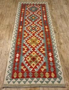Multicolor Handmade Afghan/Turkish Kilim Runner Aztec Wool Rug, 197x67CM - Picture 1 of 6