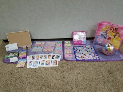 Disney Princess lot Game Wooden Box Checkers Dominoes Tic Tac Toe Tin Cards Ball - Image 1 of 4