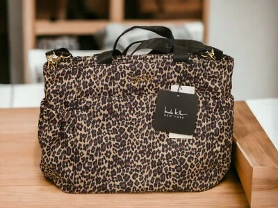 NEW W TAGS NICOLE MILLER LEOPARD DIAPER BAG NYLON TOTE LARGE CHANGING PAD STRAPS - Image 1 of 4