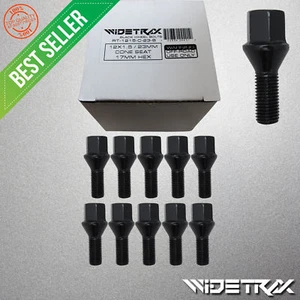 10pc 12x1.5 Black Wheel Lug Bolts 17mm Hex Cone 23mm Shank For Mercedes BMW - Picture 1 of 4