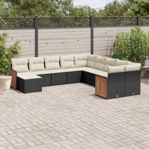 vidaXL 11 Piece Garden Sofa Set with Cushions Black Poly Rattan - Picture 1 of 3