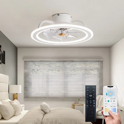 20'' White Modern Indoor Flush Mount Ceiling Fan with Lights Remote Control, Rem - Image 1 of 4