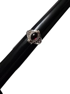 Poison Ring Oval Garnet Bali style sterling silver 925 ring size 9.25 - Picture 1 of 8