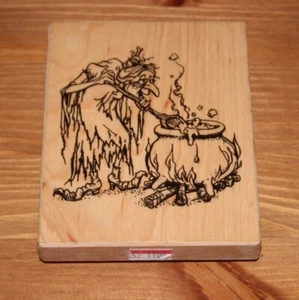 Rubber Stamp Visual Image Printery Ugly Witch Stirring Cauldron Halloween 1994 - Picture 1 of 5