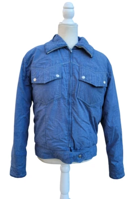 Vintage Gerry Down Ski Snowboard Jacket Denim Blue Color Snap Pockets Hood S/M - Image 1 of 4