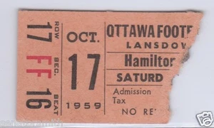 Vintage 1959 Ottawa Rough Riders Ticket vs. Hamilton Tiger-Cats Bernie Faloney - Bild 1 von 2