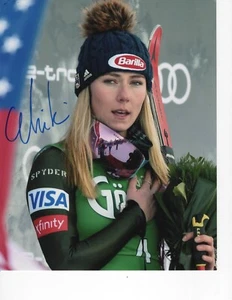 USA OLYMPIC GOLD MEDALIST MIKAELA SHIFFRIN SIGNED ANTHEM 8X10 - Picture 1 of 1