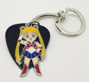 Sailor Moon Charm on Black Guitar Pick Key Chain - Picture 1 of 3