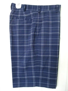 Nike Golf FitDry Mens Flat Front Blue Stretch Plaid Short Pant NWOT - Size 33W - Picture 1 of 3