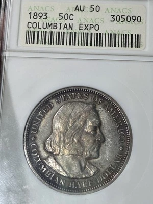 1893 World Columbian Exposition Half Dollar ANACS AU-50 OH (Toned) - Image 1 of 4