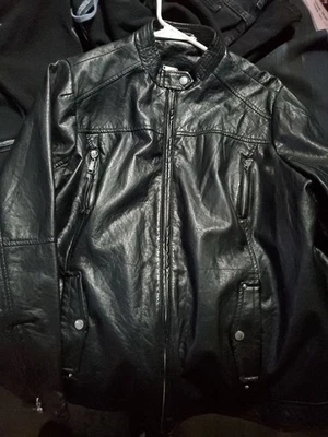 JOUJOU Asymmetrical Vegan Leather Black Biker Moto Jacket Zippers Size Large  - Image 1 of 3