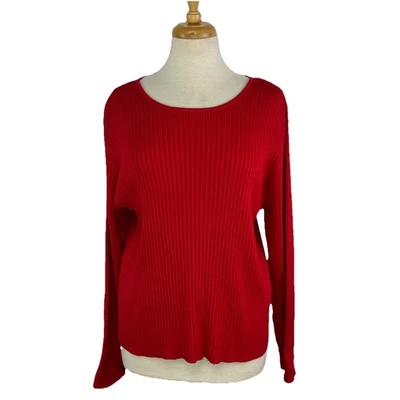 Suéter tejido manga larga rojo Liz Claiborne talla XL para mujer mezcla de algodón Foto 1 de 4