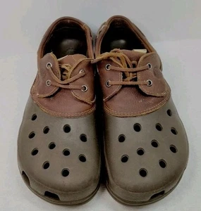 Scarpe da barca vintage Crocs Islander Pitcrew da uomo taglia 11 pelle marrone sabbia top stringate - Foto 1 di 10