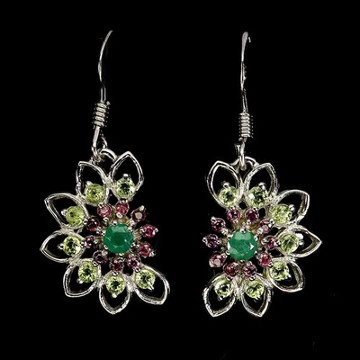 Pendientes de plata de ley 925 redondos peridoto esmeralda rodolita piedras preciosas joyería Foto 1 de 4