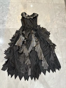 HALLOWEEN Witch Dress COSTUME Girls Size LARGE 12-14 Black & Silver Long Zipper - Picture 1 of 6