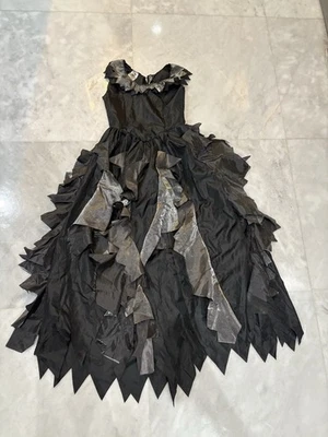 HALLOWEEN Witch Dress COSTUME Girls Size LARGE 12-14 Black & Silver Long Zipper - Image 1 of 4