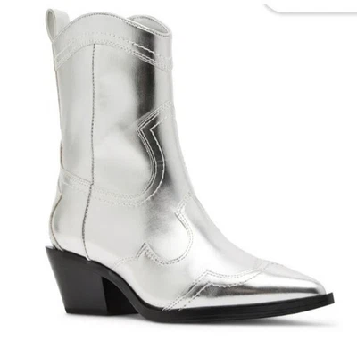 Nuevo con caja Botas al tobillo de vaquero occidentales plateadas Swifty Madden Girl para mujer talla 9 Foto 1 de 4