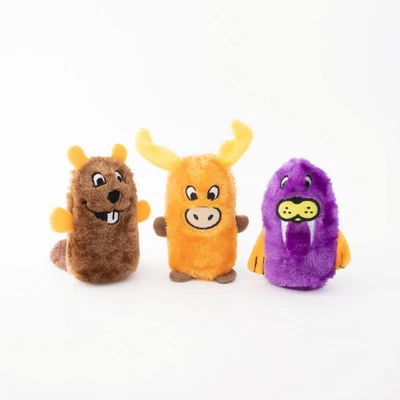 Zippy Paws Squeakie Buddies No Stuffing Small Dog Toy - Beaver, Moose & Walrus - Image 1 of 2