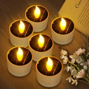 6 Pcs Solar Tea Lights Outdoor - Flickering Solar Candle Lights Flameless Dus. - Picture 1 of 7
