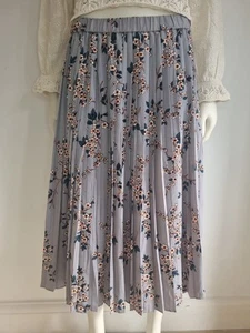 Banana Republic Women's Pleated Floral Midi Skirt Grey Size M - Picture 1 of 14