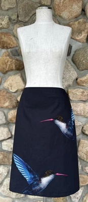 Jil Sander Hummingbird Print Navy Midi-Skirt 100% Cotton Poplin Made in Italy 44 - Image 1 of 4
