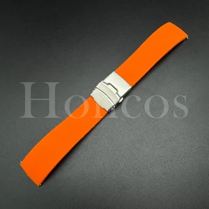 18 20 22 24 MM Silicone Smooth Flat Rubber Watch Strap Band Deployment Clasp USA - Picture 1 of 62
