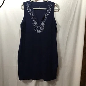 Lands' End marineblau bestickt Baumwolle V-Ausschnitt Kleid 14-16 - Bild 1 von 7