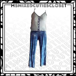 Denim Land Cute Summer Jean And Lace Jump Suit W/ Rhinestones - Picture 1 of 3