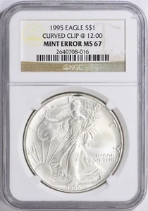MINT ERROR CURVED CLIP 1995 SILVER EAGLE NGC MS67 - Picture 1 of 2
