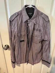 Fender Custom Shop by Rock & Roll Religion Mens Sz XL Purple Grey Striped Button - Picture 1 of 4