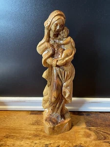 Religious Mother Mary Baby Jesus. Hand Carved Olive Wood. Made In Bethleham. - Picture 1 of 12