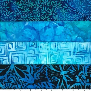 Lot of (4) 1 Yard Cuts 100% Cotton Quilting Batik Fabric Blue Flowers #220B - Picture 1 of 2