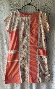 Vintage Handmade Pink & White Casual Floral Cottagecore Day Dress Pockets Lace - Picture 1 of 7