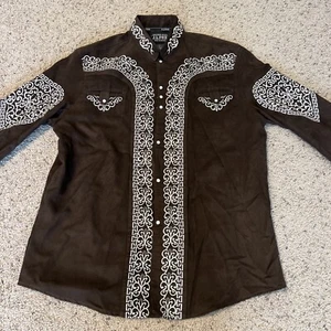JL Fox Embroidered Faux Suede Pearl Snap Shirt HERREN L Western Rodeo Cowboy Ranch - Bild 1 von 16