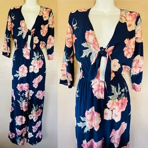 FOREVER 21 Tropical Floral TIE FRONT Jumpsuit Size Small - Picture 1 of 8