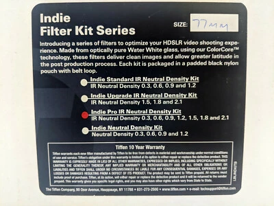 Tiffen 77mm Indie Pro Infrared/Neutral Density Filter Kit 7 Filters ND3 to ND2.1 - Image 1 of 4